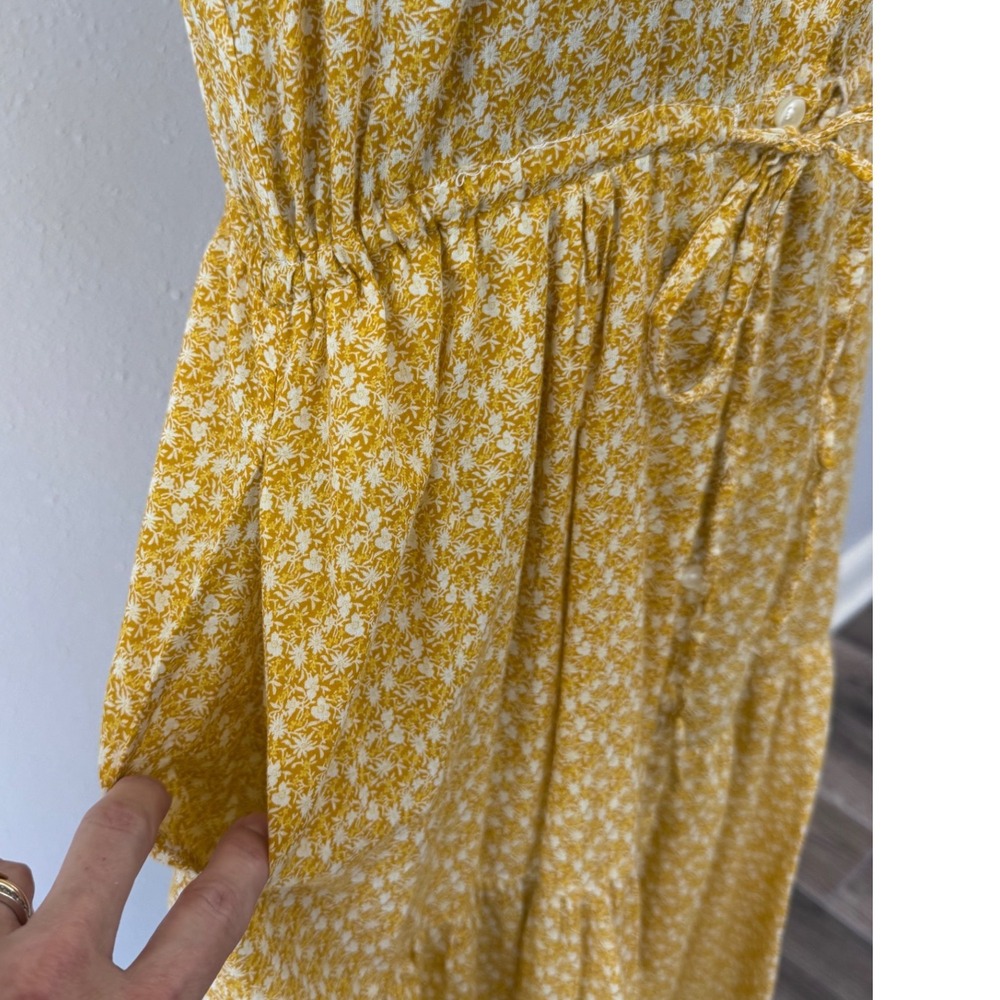 Birds of Paradis Trovata Tiered Midi Dress Flutter Sleeve XS Yellow Floral Fairy - Picture 4 of 6